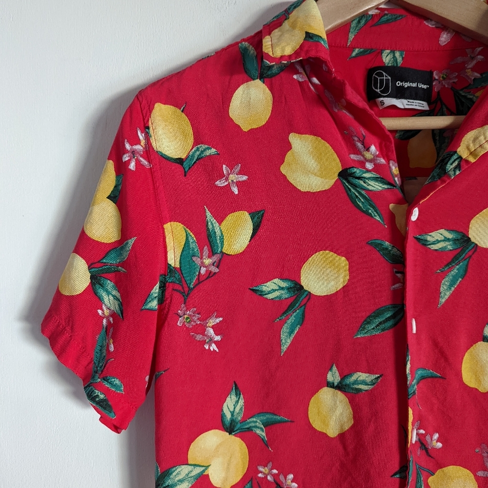 ORIGINAL USE Men's All-Over Lemon Graphic Button Front Dress Shirt Size …